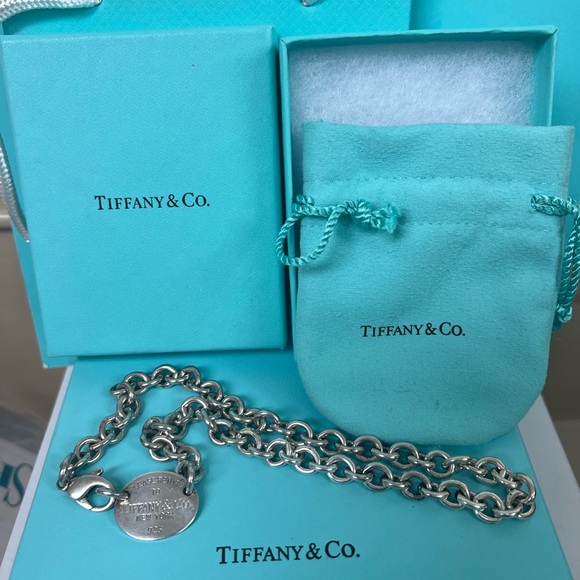 Tiffany & Co. Silver Chain link oval tag Necklace - Picture 1 of 7